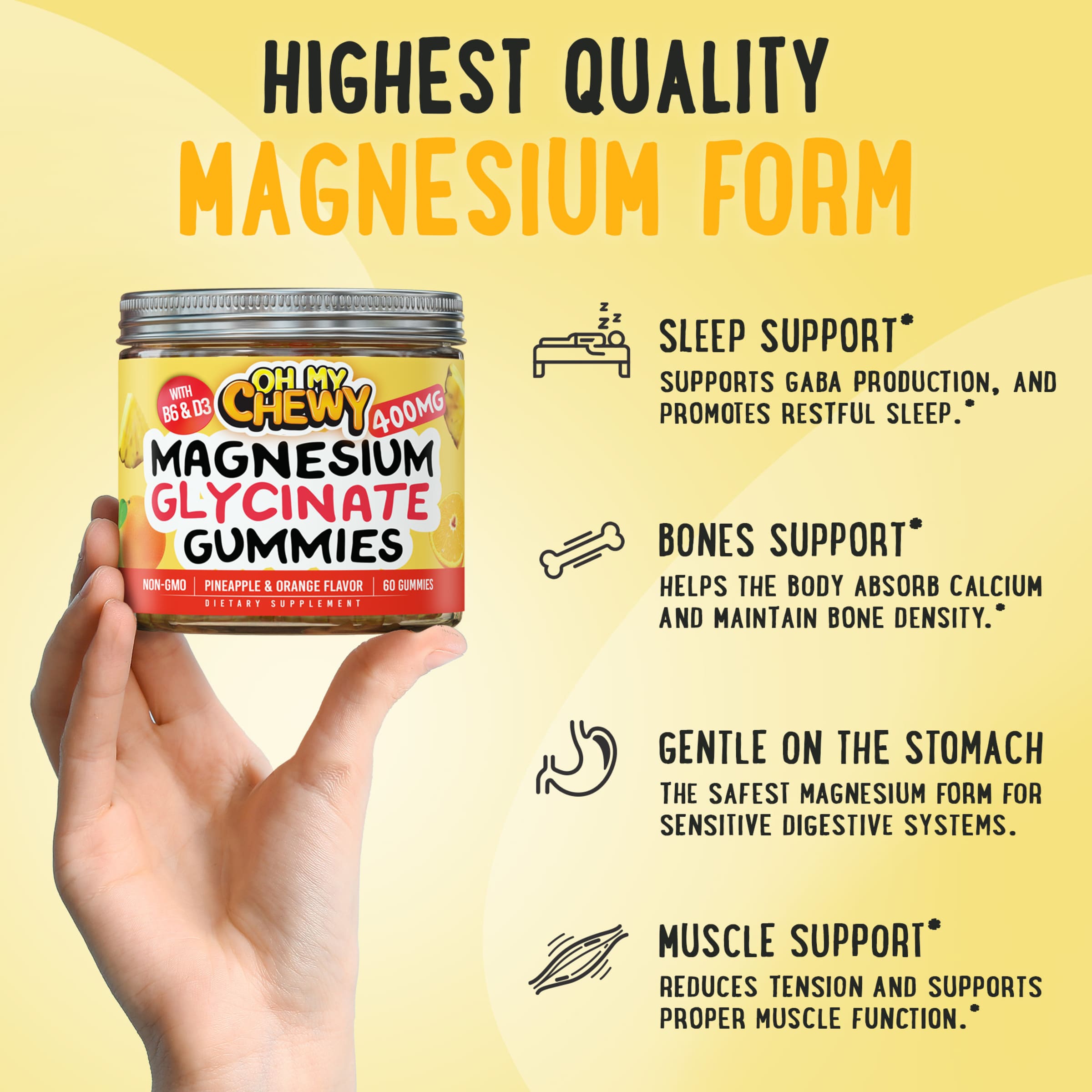 Magnesium Glycinate Gummies 400mg Pineapple&Orange