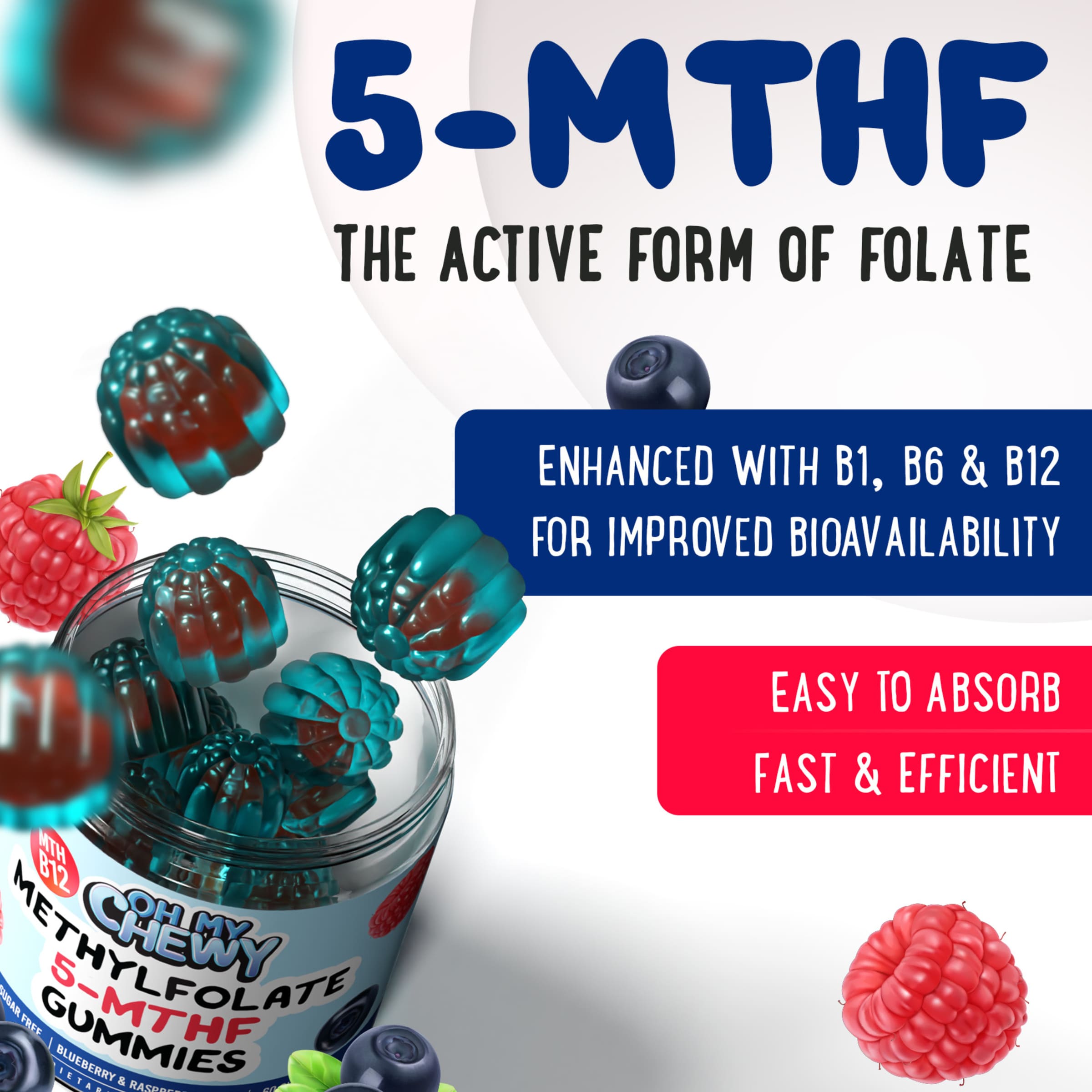 Center-Filled Folate Gummies (5-MTHF) Blueberry&Raspberry