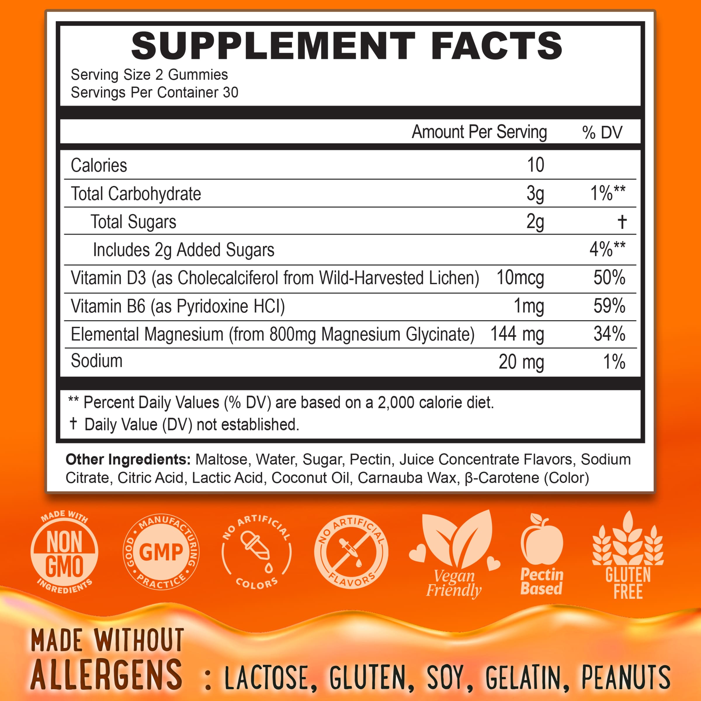 Supplement Facts Nutritional Facts Magnesium Gummies Peach&Mango