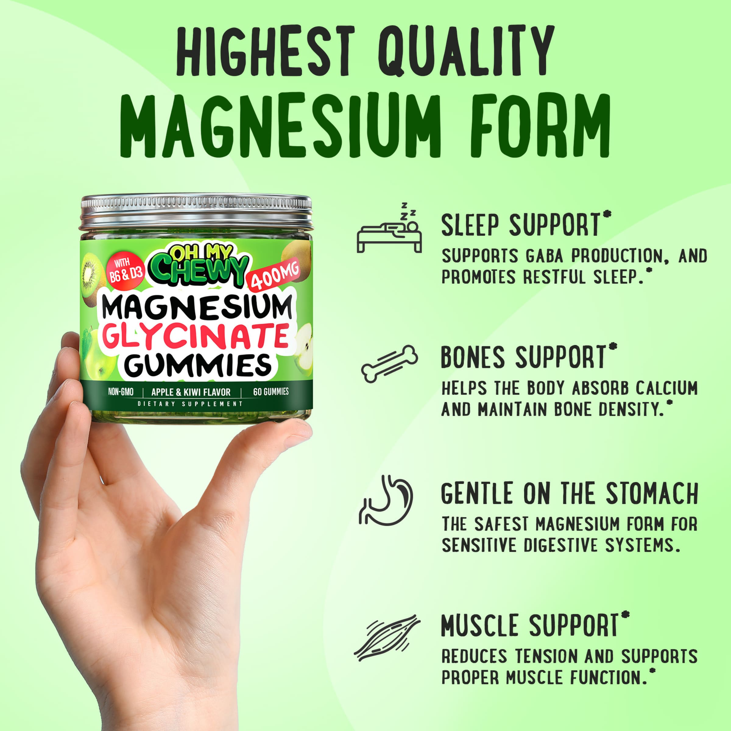 Magnesium Glycinate Gummies 400mg Apple&Kiwi