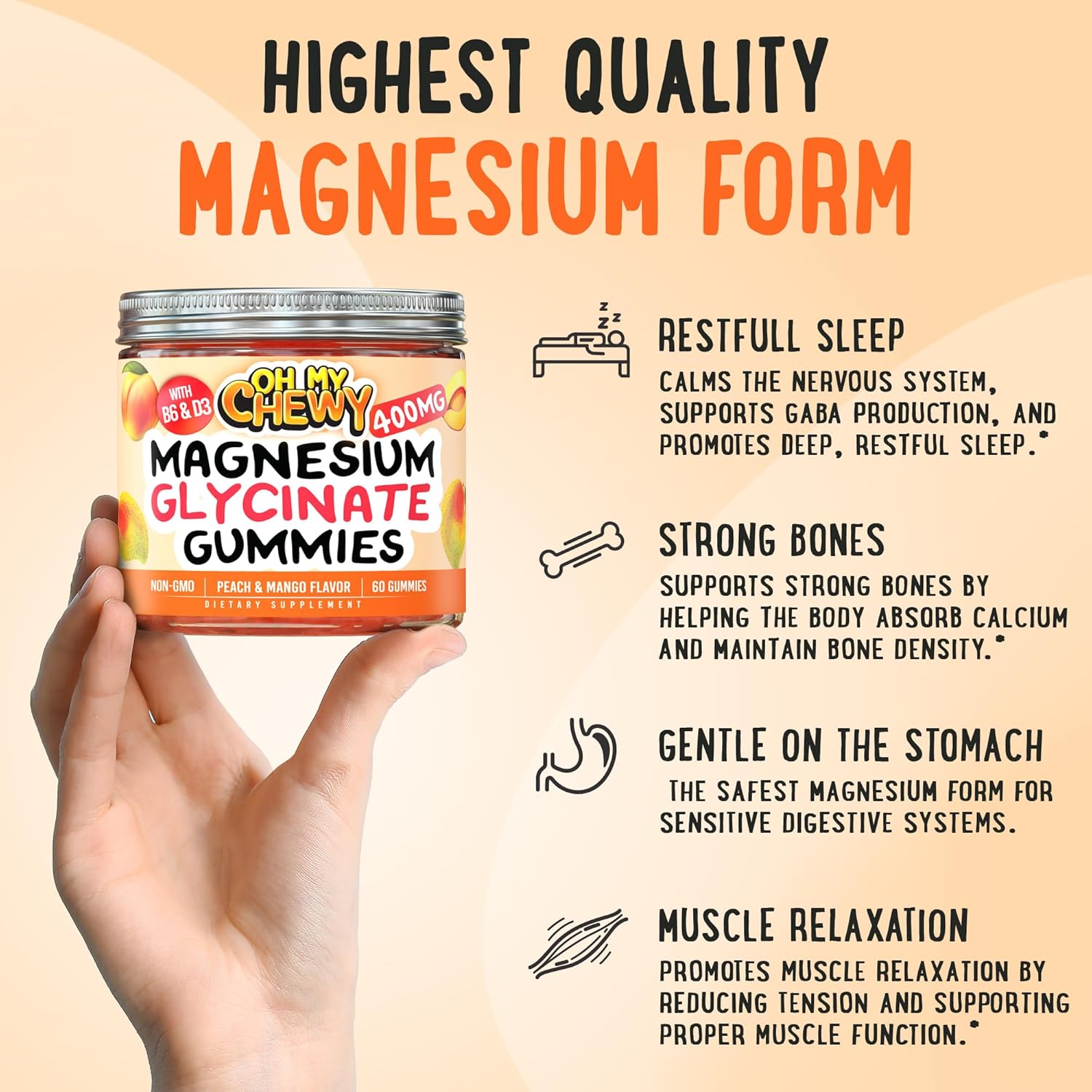 Magnesium Glycinate Gummies 400mg Peach&Mango