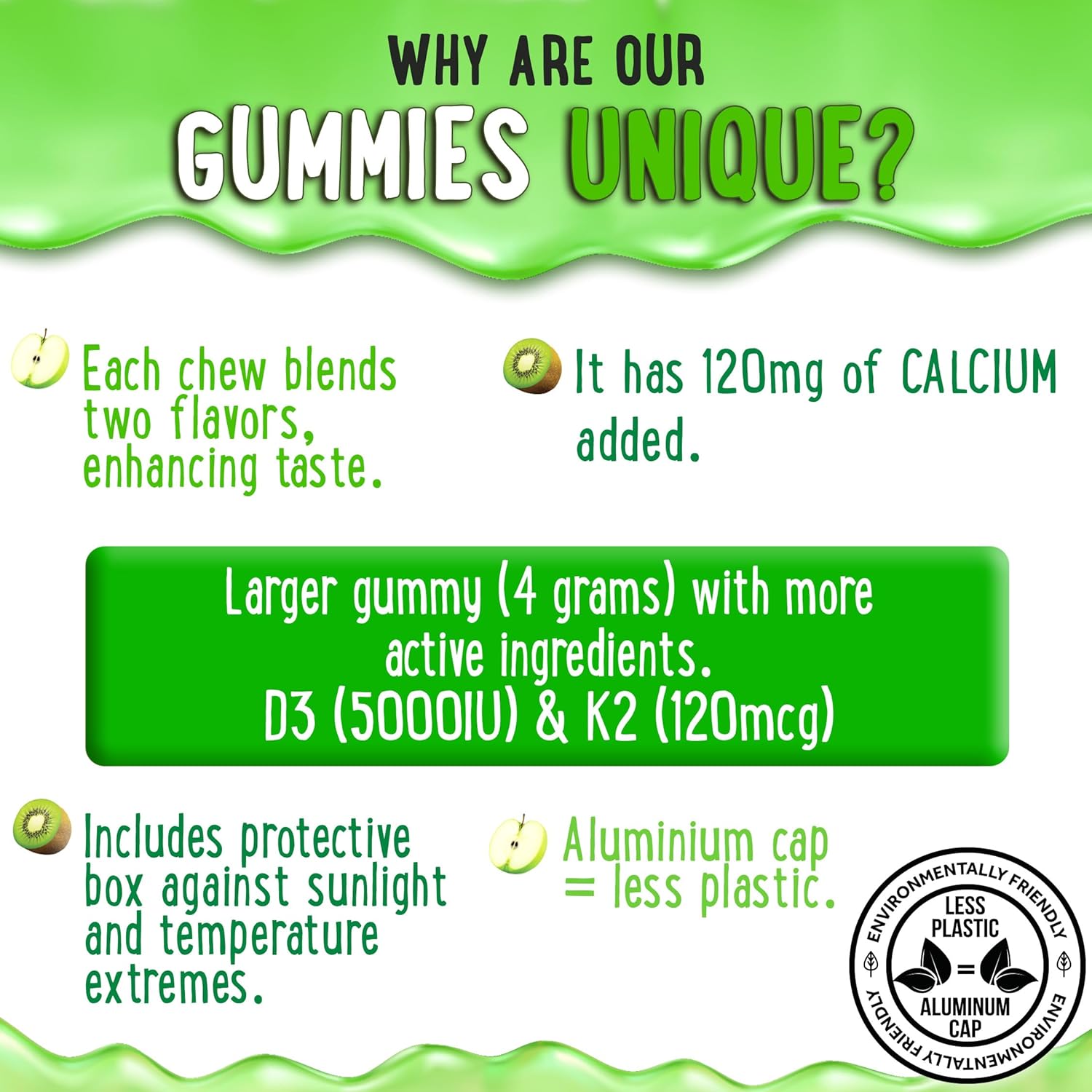 Vitamin D3 K2 and Calcium Gummies Apple&Kiwi