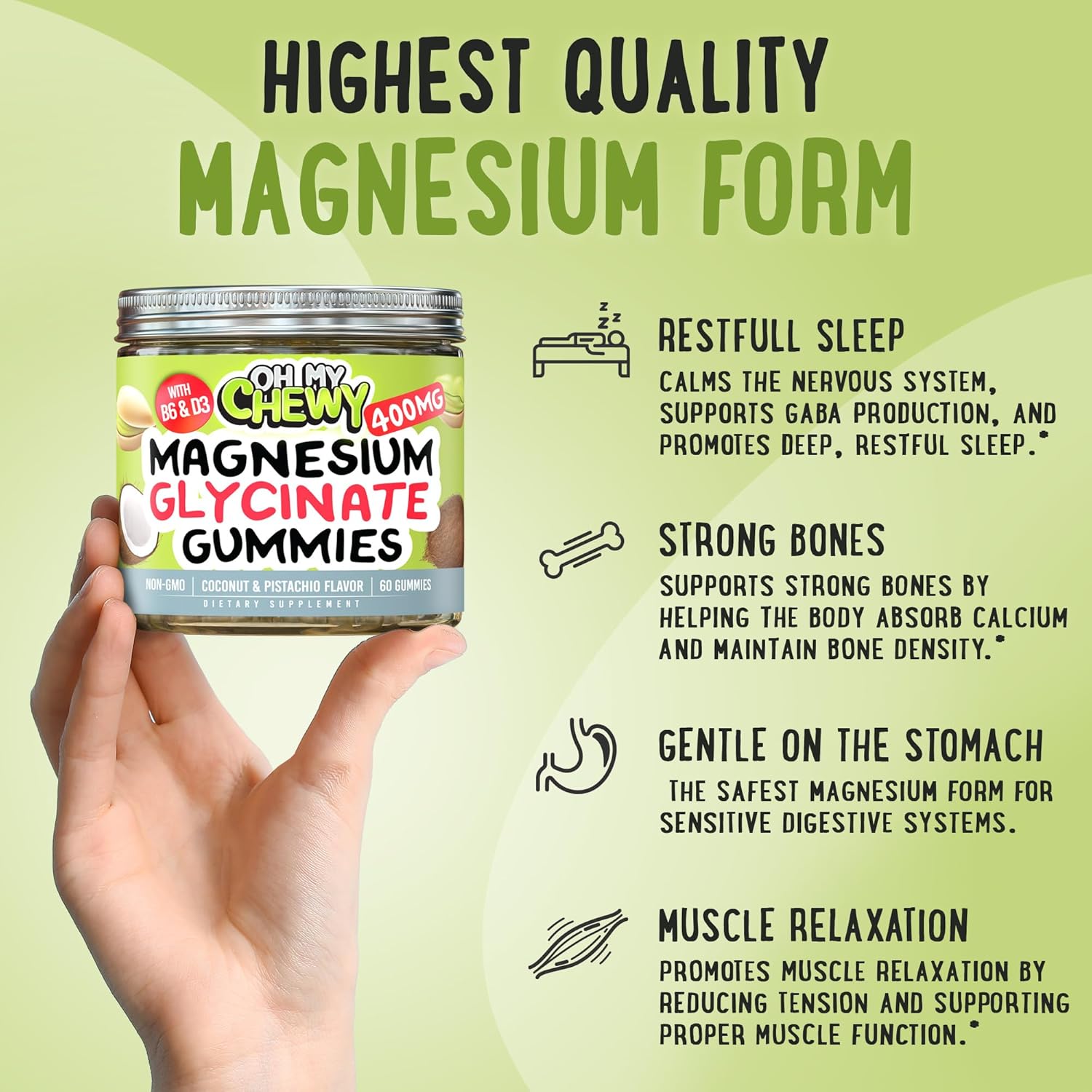 Magnesium Glycinate Gummies 400mg Coconut&Pistachios