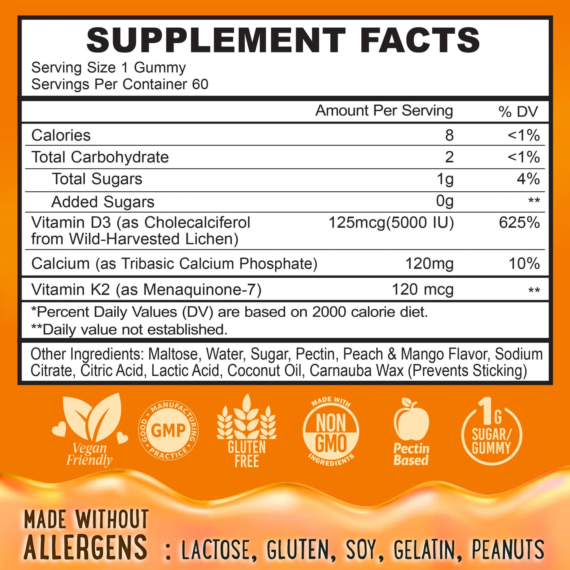 Vitamin D3 K2 and Calcium Gummies Peach&Mango