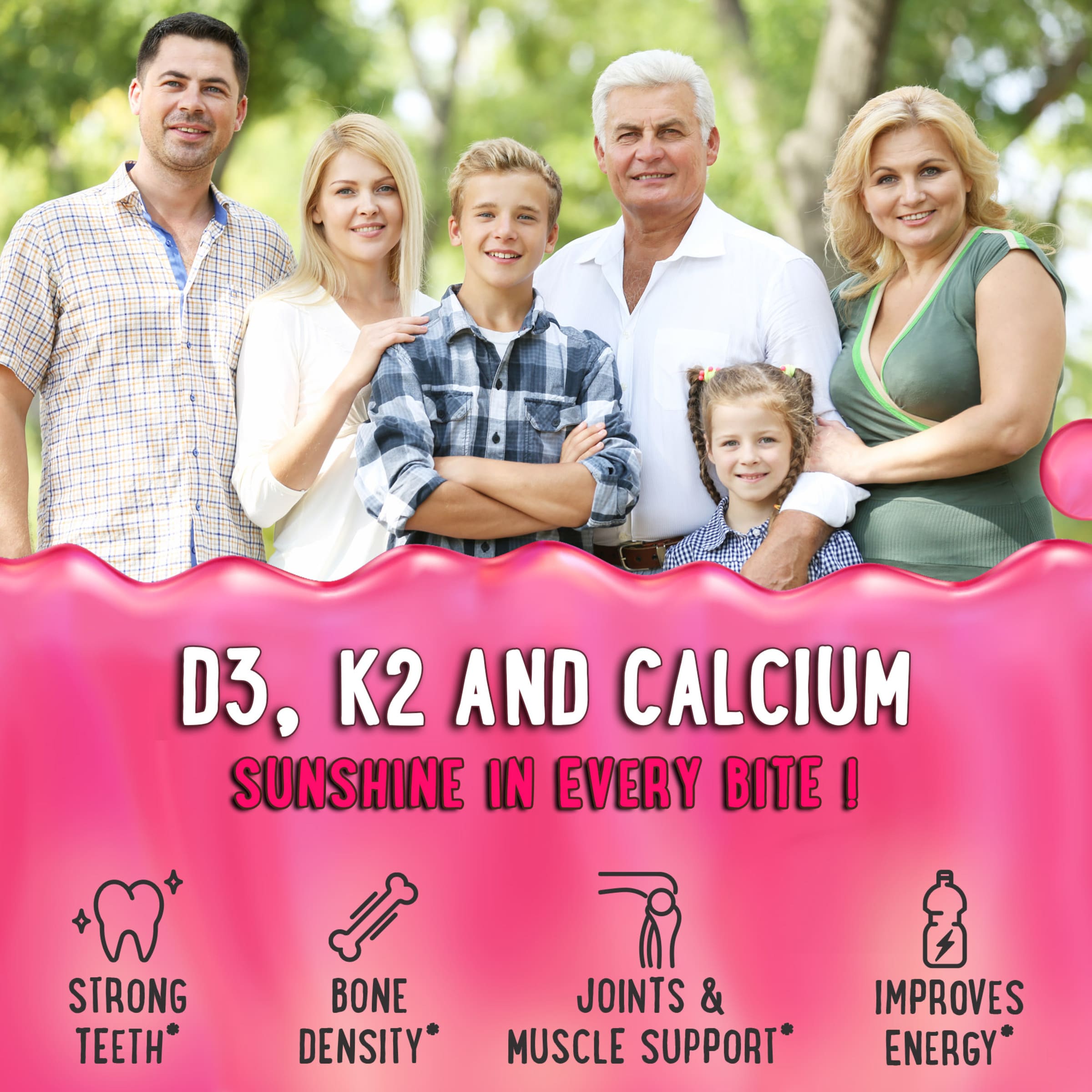 Vitamin D3 K2 and Calcium Gummies Strawberry&Banana