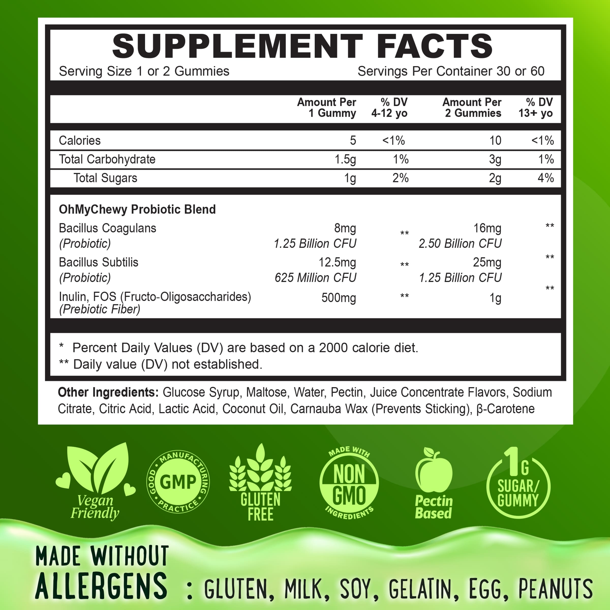 Supplement Facts Nutritional Facts Probiotic Gummies Apple&Kiwi