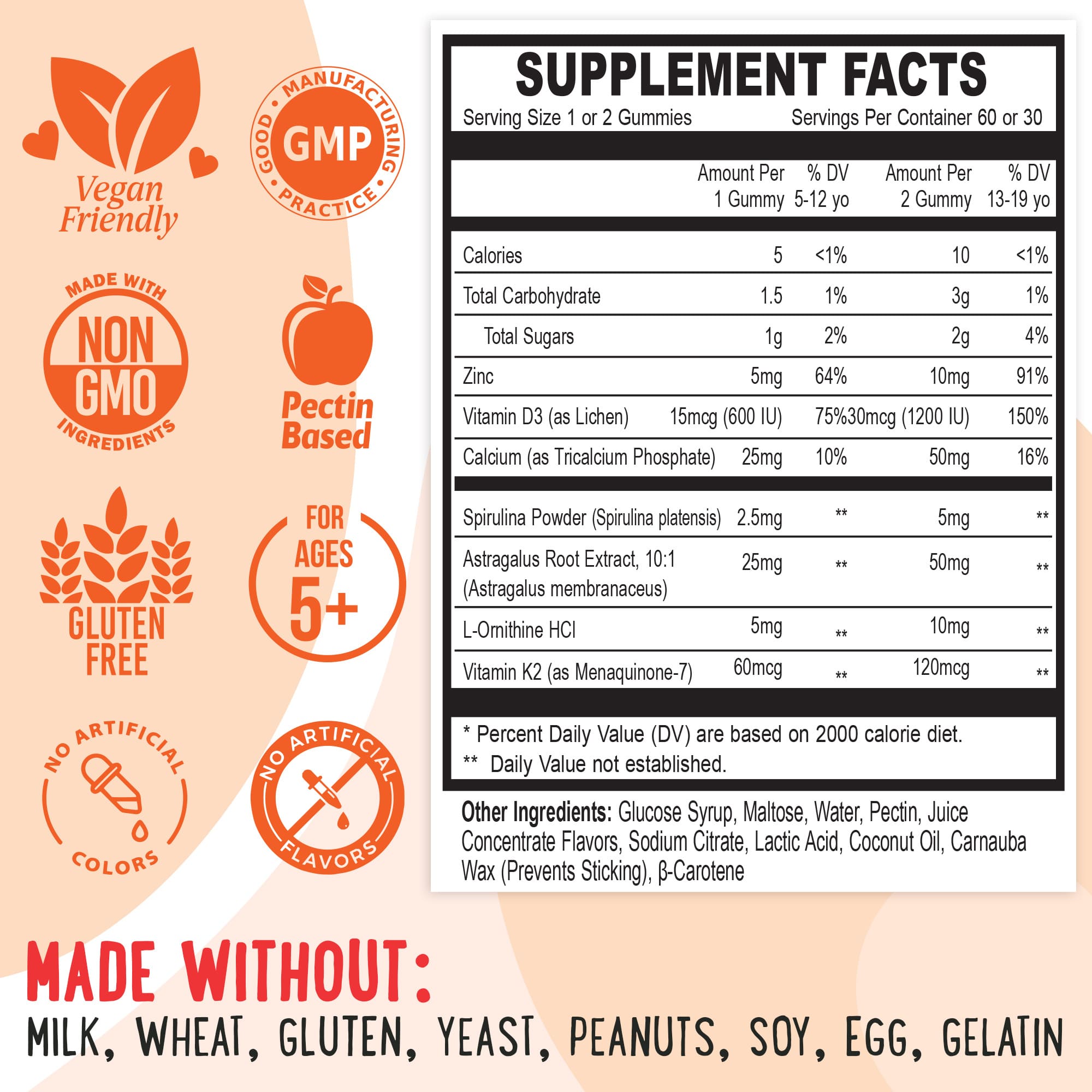 Supplement Facts Nutritional Facts Bones&Growth Height Peach&Mango
