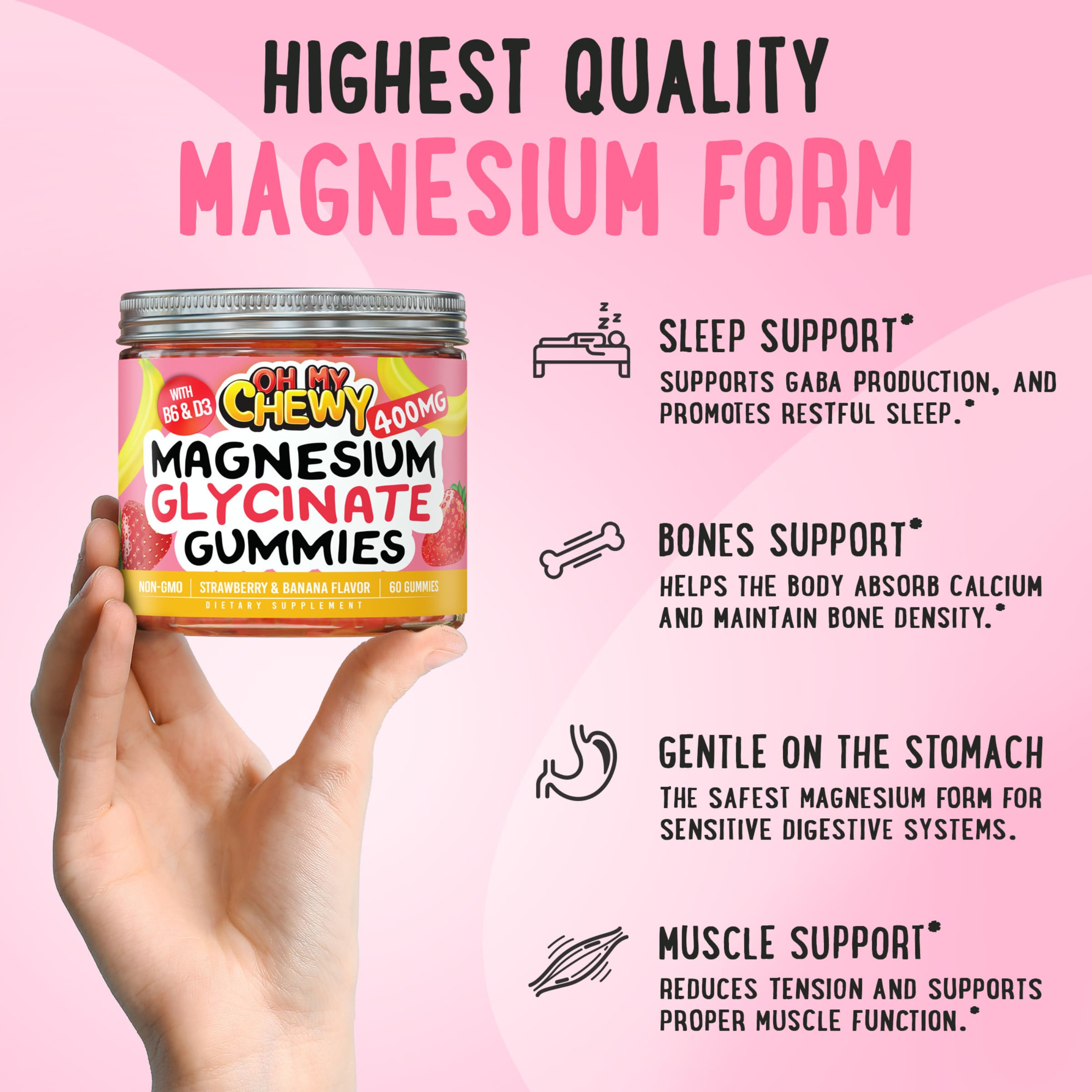 Magnesium Glycinate Gummies 400mg Strawberry&Banana