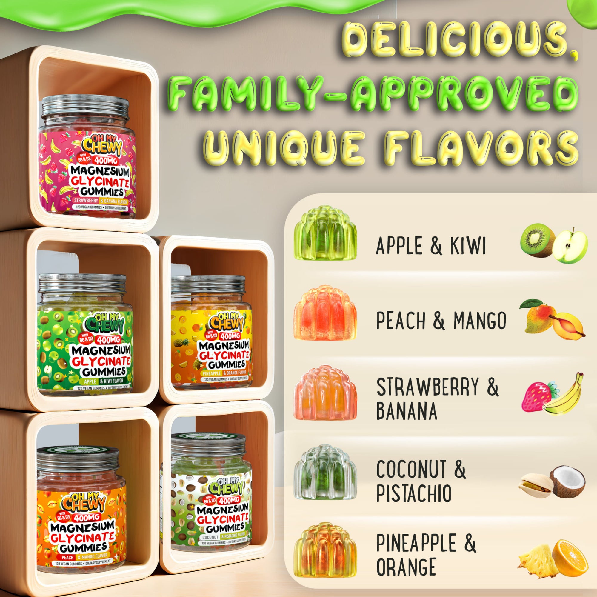 Magnesium Glycinate Gummies 400mg Peach&Mango
